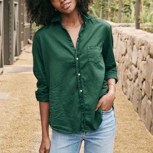 NWOT FRANK & EILEEN EILEEN EMERALD GRN TATTERED DENIM BUTTON DOWN SHIRT